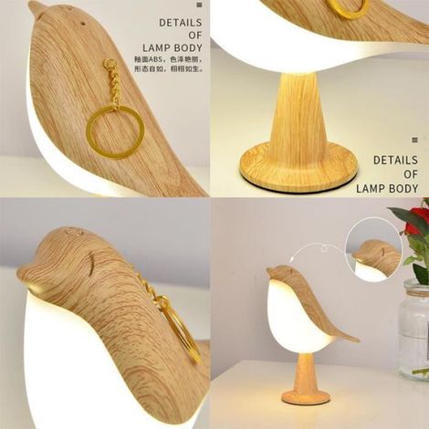 Veilleuse, lampe de chevet décorative à LED, lampe de nuit oiseau, lampe de table d'ambiance tactile rechargeable (couleur bois) (1/4)