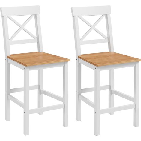 Juego de 2 taburetes de bar de madera de pino con reposapiés y respaldo, estilo rústico para cocina, sala de estar, natural (1/5)