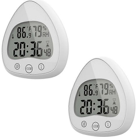 2 réveils de salle de bain innovants en forme de cœur avec affichage numérique LCD de la température et de l'humidité - Blanc (1/5)