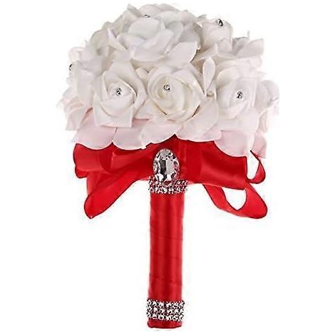 Bouquet de mariée blanc, bouquet de demoiselle d'honneur, fleurs décoratives pour le mariage des demoiselles d'honneur (rouge et blanc) (1/5)