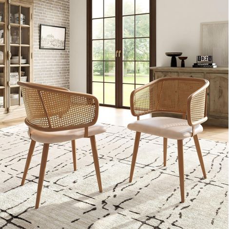 Silla comedor ratán PU con patas de hierro beige HAVRYA (1/5)