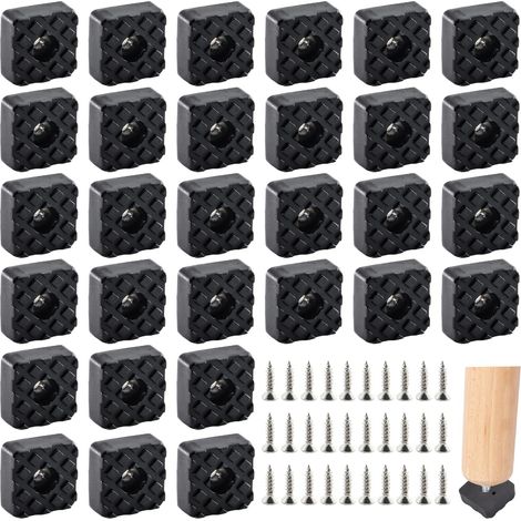 30 Pièces Carrées en Caoutchouc Pieds, Antipatinage Pieds en Caoutchouc à Visser, Noir Convient aux Canapés, aux Chaises et aux Tables(22x22x9mm) (1/5)