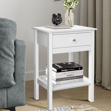 Bedside Table White Drawer Cabinet Small Side End Table Nightstand Storage Shelf (1/5)