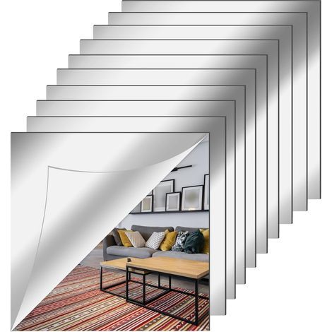 Selbstklebender Wandspiegel, flexibler, bruchsicherer quadratischer Spiegel, DIY-Wanddekoration für Badezimmer, Wohnzimmer, Schlafzimmer, 20 x 20 cm, 10 Stück (1/5)