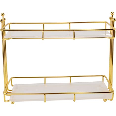 Étagère à maquillage à 2 niveaux, organisateur de comptoir de salle de bain, plateau de coiffeuse, rangement pour cosmétiques, soins de la peau et parfums. (1/5)