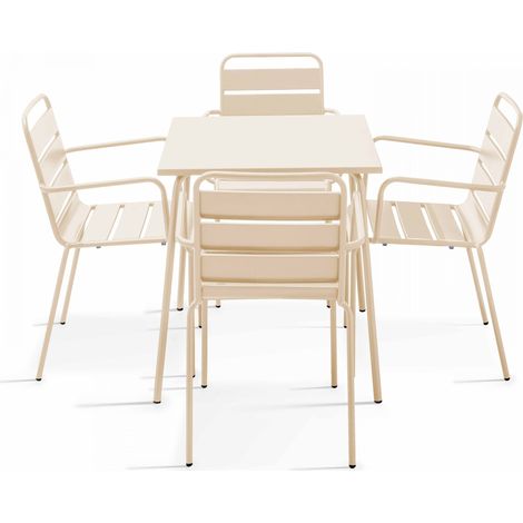 Ensemble table de jardin carrée et 4 fauteuils acier ivoire - Palavas (1/5)