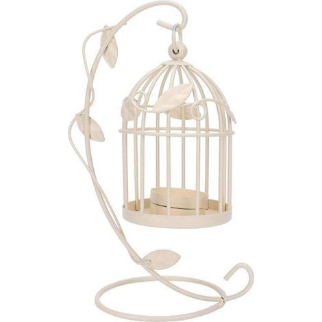 Chandelier à Cage à Oiseaux Decorative, Bougeoir en Fer Vintage pour Décoration de Table Mariage(Blanc)- (1/5)