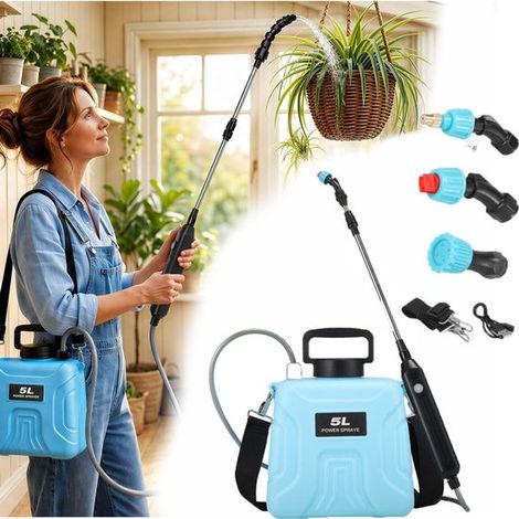 Pulvérisateur électrique pour plantes avec perche télescopique et buse orientable à 180° - Bleu - Rechargeable, portable (1/5)