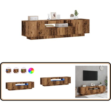 vidaXL Meuble TV avec lumières LED vieux bois bois d'ingénierie