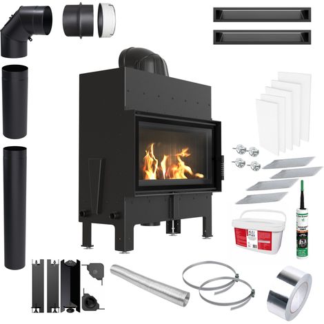 KRATKI FLOKI L 12 kW Kaminofen Ø 200 mm EKO Schwarz Set für Einbau (1/5)