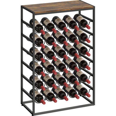Casier à vin à 6 niveaux pour 30 bouteilles avec plateau effet bois, style industriel, 59 x 30 x 88,5 cm, marron rustique (1/5)