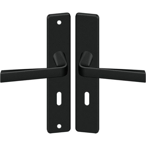 Set de Poignée de Porte sur Plaque - Version Trou de clé pour Porte de Chambre et de Bureau - Entraxe 195 mm - Matériau Aluminium Résistant - Finition Noir (1/5)