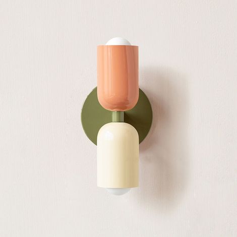 Kreative Vintage Wandlampe in Cremefarben – Nordische Wandlampe für Flur, Schlafzimmer oder Badezimmer – Zweiflügeliges Design mit rosé Abgang und strohgelber Basis – Dekorative französische Ambiente-