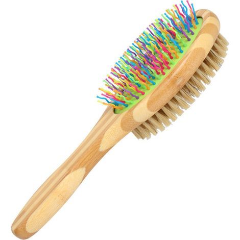 Brosse double face colorée pour chien et chat - Côté picots fins + côté poils souples - Polyvalente et pratique (1/5)