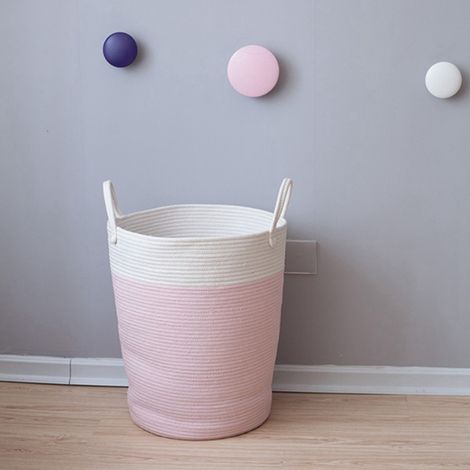Hamper Woven Soft Laundry Basket with Handle, Pink and White (1/5)