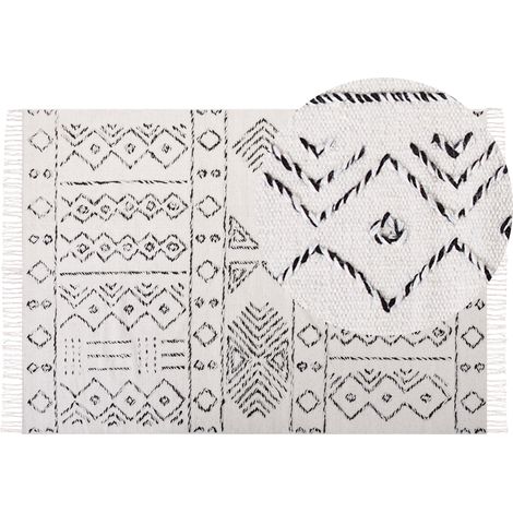 Alfombra de lana blanco crema negro 160 x 230 cm patrón azteca pelo corto Alkent
