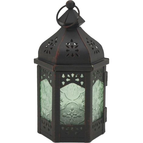 Rebecca Mobili Dekorativer Kerzenhalter Glas Metall Grün Schwarz 17x9x8