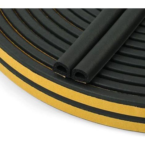 D-Profile Seal Strip, Door Seal, Window Seal Insulation with Strong Adhesion, Noise Isolating, Anti-Collision and Weatherproof, 9 mm x 6 mm (Black 12M) (1/5)