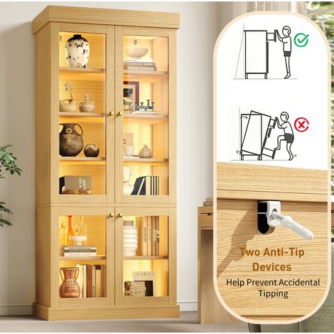 Armario alto con LED y vidrio MDF 160x40x180 cm OKMYHOME (1/2)