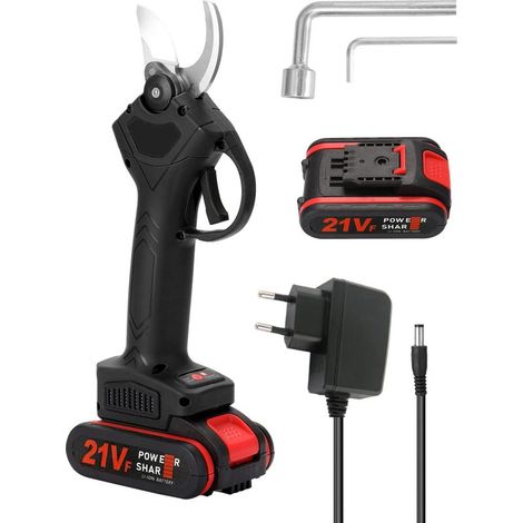 Sécateur électrique, 21V sécateur, Diamètre de Coupe de 30 mm, Ciseaux de Jardinage avec 1 Batteries Rechargeable (Noir) (1/4)