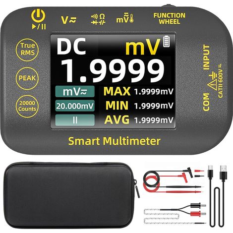 BSIDE Mini Multimètre Numérique de Poche 20000 Comptes Multimètre de Précision TRMS 1000V avec Écran Couleur et Support, S40 Testeur Électrique Rechargeable pour Photovoltaïque Millivolt AC Peak (1/5)