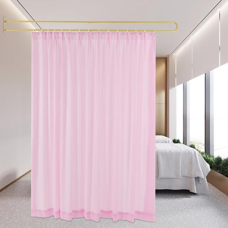 Lot de rideaux de séparation avec support en U Paravent mural autoportant de 200 cm avec rideau rose, cadre de paravent pour bureau, chambre à coucher et salon (1/5)