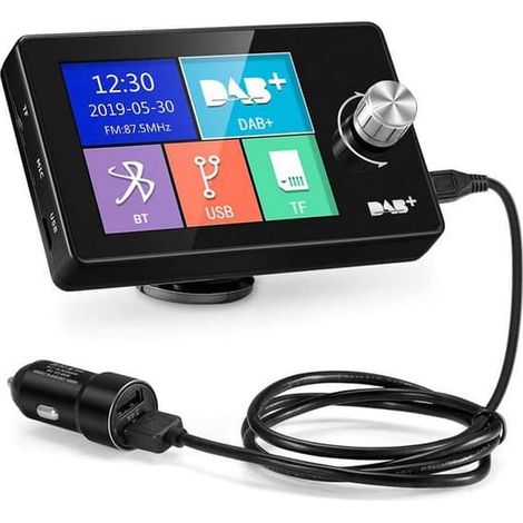 Autoradio DAB/DAB+ FM pour voiture - Mini écran 2,8 pouces - Appels mains libres - Affichage numérique - Bluetooth / USB / Carte micro SD / AUX - Noir (1/5)