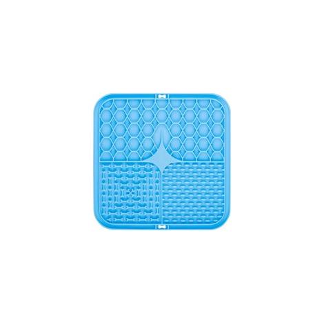 Tapis de Lèche Chien, 20x20cm Tapis Lécher pour Chien avec Spatule Silicone, sans BPA Tapis de Lechage pour Chat avec Ventouse pour Bain, Entraînement, Toilettage (Bleu)