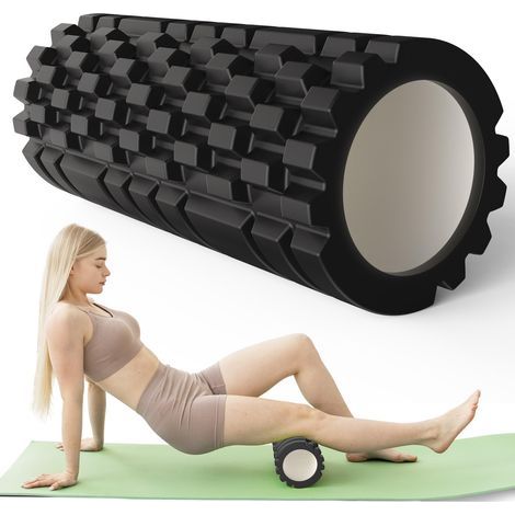 Rouleau de Massage, Rouleau de Fitness avec Structure 3D pour le Massage de la Colonne Vertébrale et de tout le Corps, Rouleau en Mousse, 33 x 14 cm, pour le Fitness, Yoga, Pilates, Noir (1/5)