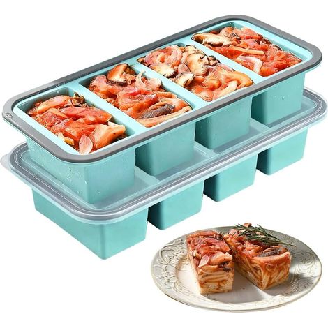 Lot de 2 moules à glaçons en silicone de 250 ml avec couvercle, grand bac à glaçons, support de congélation en silicone, récipients empilables en silicone pour soupes, bouillons, sauces et glaçons.