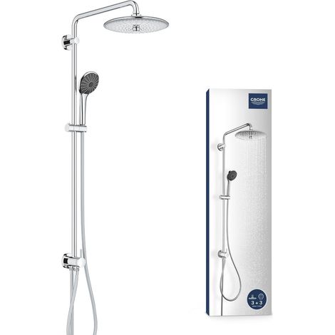 Colonne de douche avec inverseur, douche apparente, tête de douche 250mm, barre orientable, pommeau de douche 110 3 jets, chromé, 27357002 (Import Allemagne) (1/5)