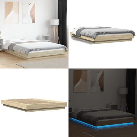 Giroletto Luci LED Rovere Sonoma 120x190 cm Legno Multistrato - Letto con luci RGB - Letto in legno multistrato