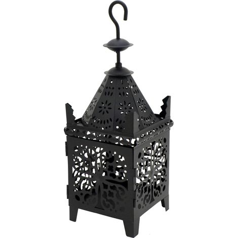 Rebecca Mobili Linterna Portavelas de Metal Negro con Gancho 38x14x14