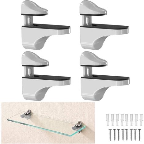Lot de 4 supports de fixation pour étagère en verre, à pince réglable en forme de bec de poisson, en alliage de zinc, avec vis pour étagères de 3 à 20 mm. (1/4)