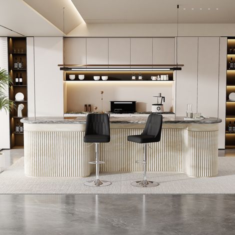 Taburetes de bar 2 uds 61x56x50 cm en PU negro y metal plata, regulables para cocina FloraGrace (1/5)