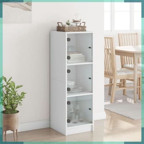 836385 Buffet avec portes en verre blanc 35x37x109 cm (1/5)