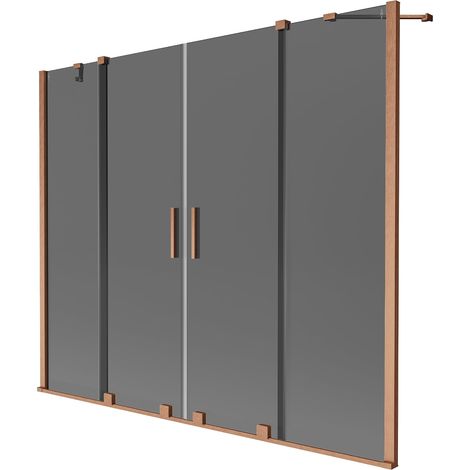 Mexen Velar Duo mampara de baño corredera de 2 paneles 200 x 150 cm, grafito, cobre cepillado - 896-200-000-42-65 (1/2)