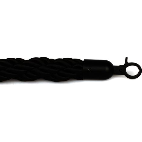Cordon de séparation pour potelet de tapis rouge - Noir torsadé - Fermeture noire