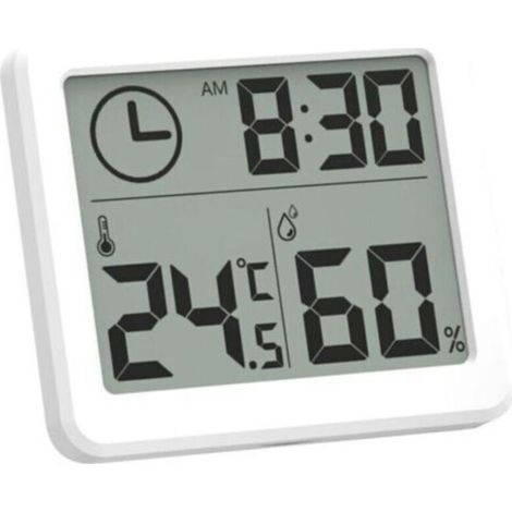 Mini Thermometre Interieur Numérique, Hygrometre Portable Professionnel à Grand Écran avec Horloge, Thermomètre Blanc Précis, Hygromètrepour la Maison (1/4)