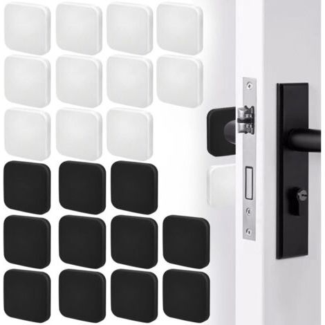 Lot de 22 Butée de Poignée de Porte Murale, Butée de porte 40 x 10 mm Noir et Blanc Butoir de Porte en Silicone Butées de Porte Autocollantes Coussin de Protection Carrée Protections Murales (1/4)