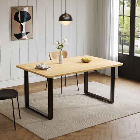 Mesa extensible 140/180/220 x 80 cm, 6 a 10 personas, MDF, efecto roble OKMYHOME (1/5)