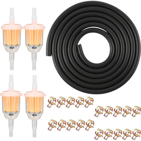 Durite Essence Kit, 2m Ø 5mm Tuyau d'essence + 4 Filtres à Carburant 5 mm/8 mm + 20 Colliers de Serrage, Conduite de Carburant Kit pour Voitures Motos Scooters Tondeuses à Gazon Petits Moteurs (1/5)
