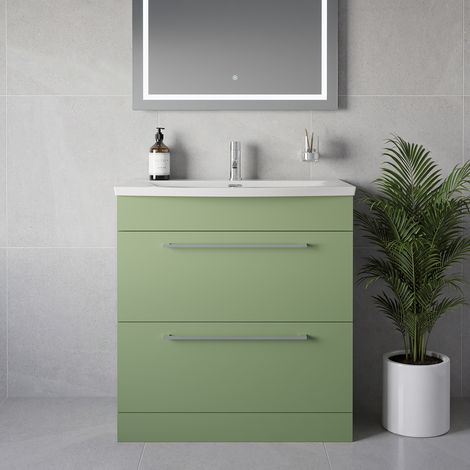 Napoli 390 Olive Green 800mm 2 Drawer Vanity Unit with Arc Basin - 800mm - Chrome 480mm Handle