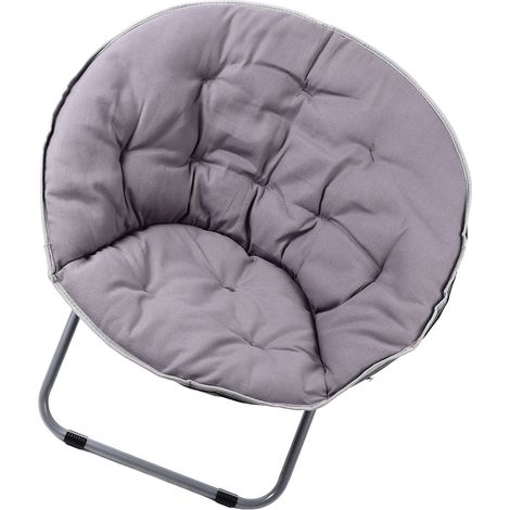 Fauteuil soucoupe gris, structure en métal, ergonomique et pliable, confortable et douillet, idéal comme cadeau pour le salon. (1/5)