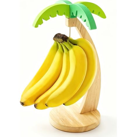 Support à bananes en bois, rangement pour fruits avec décoration feuille, étagère d'affichage de fruits pour comptoir de cuisine (1/5)
