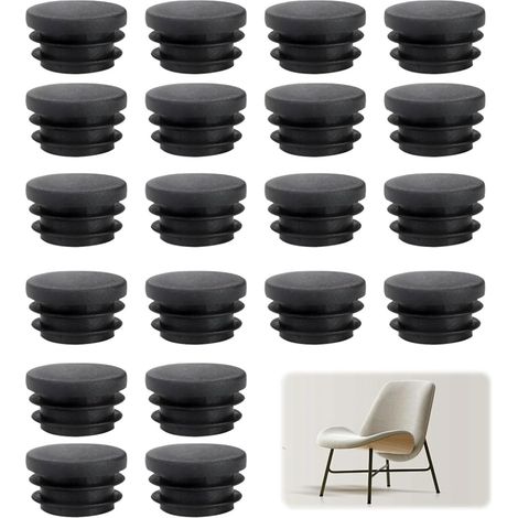 20Pcs Bouchon Tube Rond 25 mm, Embout Chaise, Bouchon Rond pour 25mm Tubes Métalliques/Pieds de Chaise/Pieds de Table(Noir) (1/5)