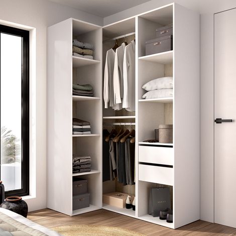 Guardaroba Grande Poyner, Armadio Camera da Letto Modulabile, 8 Ripiani, Appendiabiti, 85x205h cm Bianco (1/5)