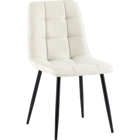 Chaise de salle à manger x1 coutures forme carrées en tissu crème pieds en métal noir 100001979 (1/5)