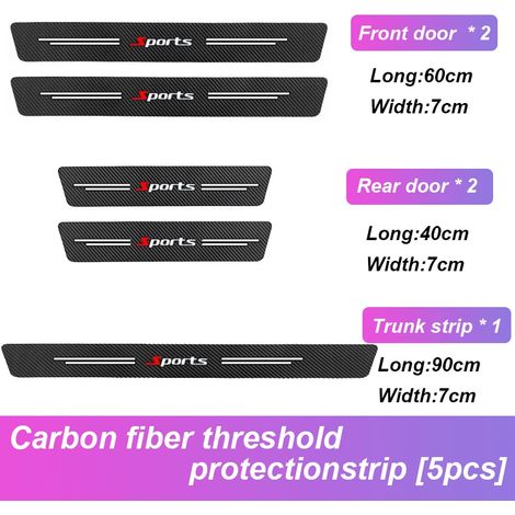 (Sports - Lot de 5) 5 pièces de protection de seuil de porte en fibre de carbone pour voiture de sport. Protection universelle anti-rayures et anti-collision. (1/4)