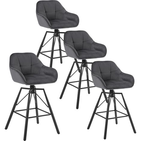 WOLTU 4x Taburetes de Bar de Terciopelo y Cuero Patas de Metal con reposabrazos y Respaldo Taburetes de Cocina Giratorios para Desayuno Silla Nueva Gris Oscuro (1/5)